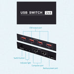 2x4 USB 切換器 2 埠電腦共享 4 台設備用於印表機鍵盤滑鼠顯示器，2x4 USB 切換器