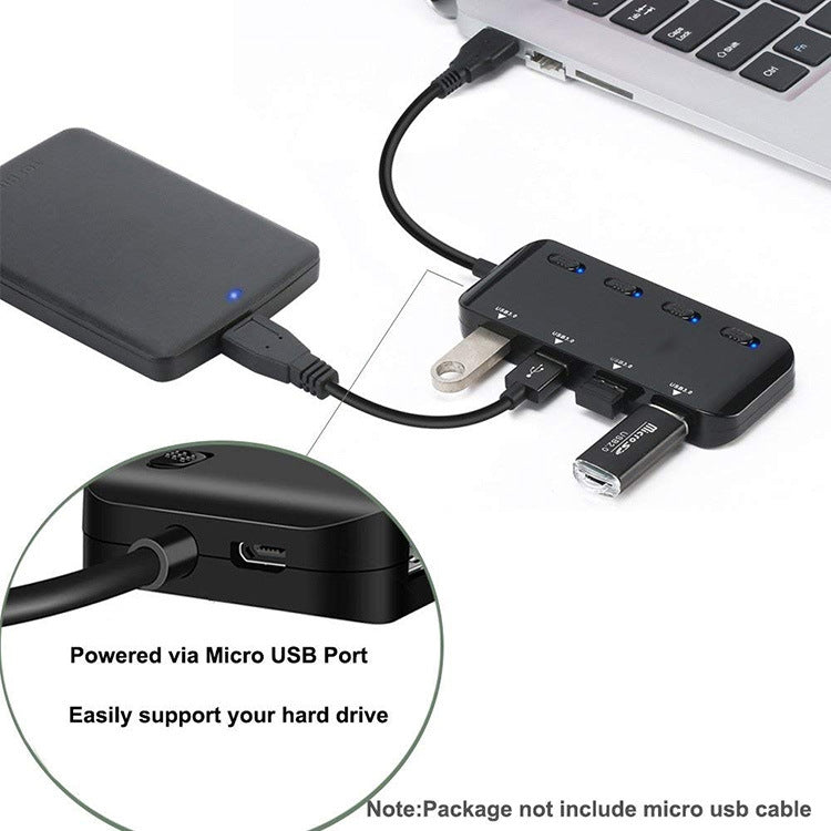 超高速 USB3.0 四埠集線器附開關，USB 3.0