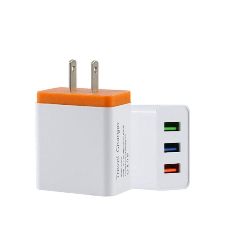 2A 3USB 手機旅行充電器，美規插頭，黑色、灰色、紅色、橙色、藍色