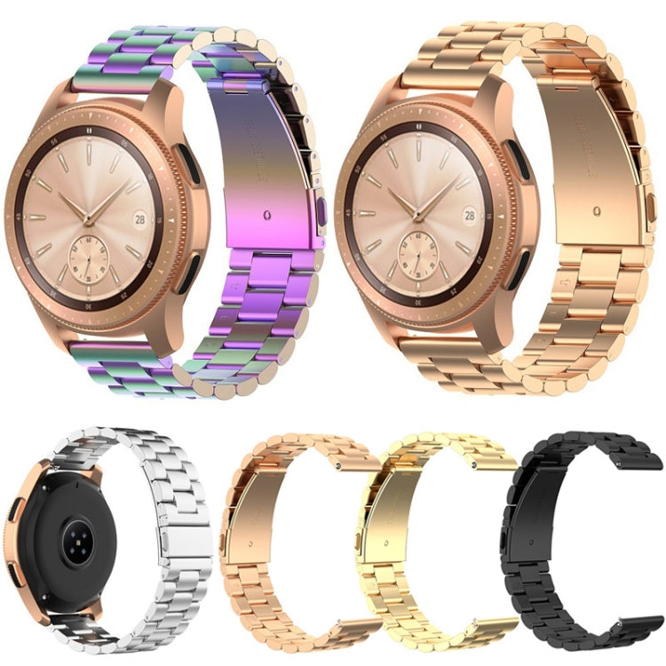 For Huawei GT2/GT/Samsung Galaxy Watch 46mm R800/Samsung Gear S3 Universal Three Beads Stainless Steel Watch Wrist Strap 22mm, Black, Gold, Rose Gold, Colourful, Silver