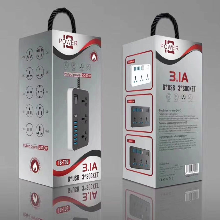 T09 3000W 高功率多功能插入式三孔國際通用插座 + 6 USB 智能充電，歐規插頭，美規插頭，英規插頭