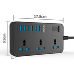 T09 3000W 高功率多功能插入式三孔國際通用插座 + 6 USB 智能充電，歐規插頭，美規插頭，英規插頭