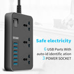 T09 3000W 高功率多功能插入式三孔國際通用插座 + 6 USB 智能充電，歐規插頭，美規插頭，英規插頭