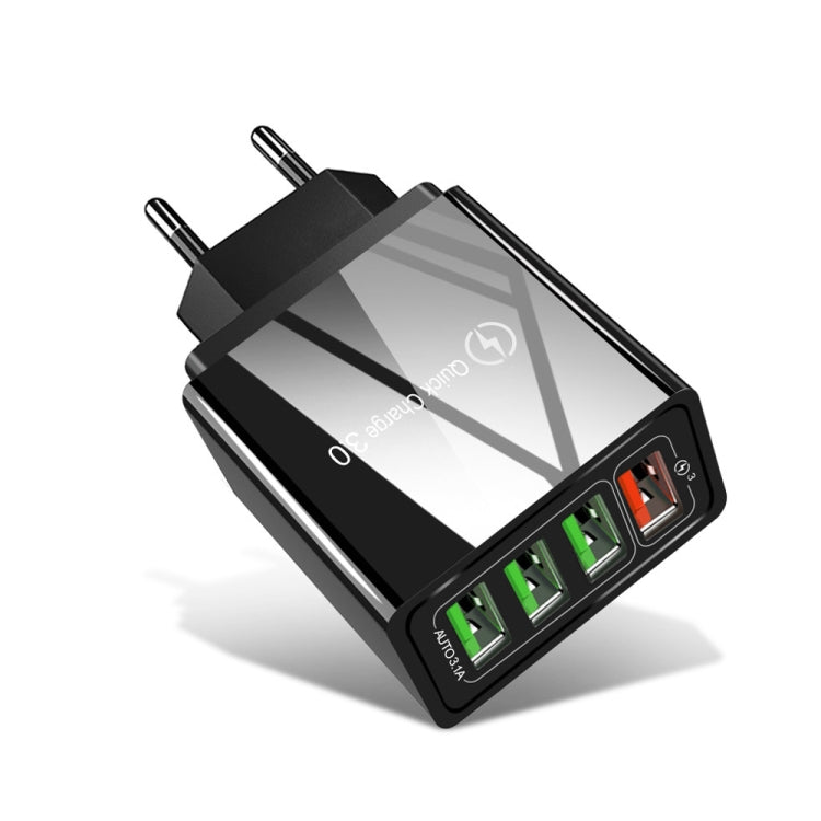 30W QC 3.0 USB + 3 USB 2.0 埠手機平板電腦通用快充旅行充電器，歐盟插頭，歐盟插頭
