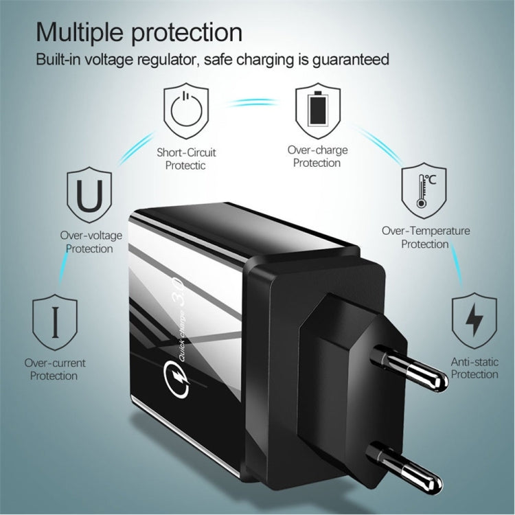 30W QC 3.0 USB + 3 USB 2.0 埠手機平板電腦通用快充旅行充電器，歐盟插頭，歐盟插頭