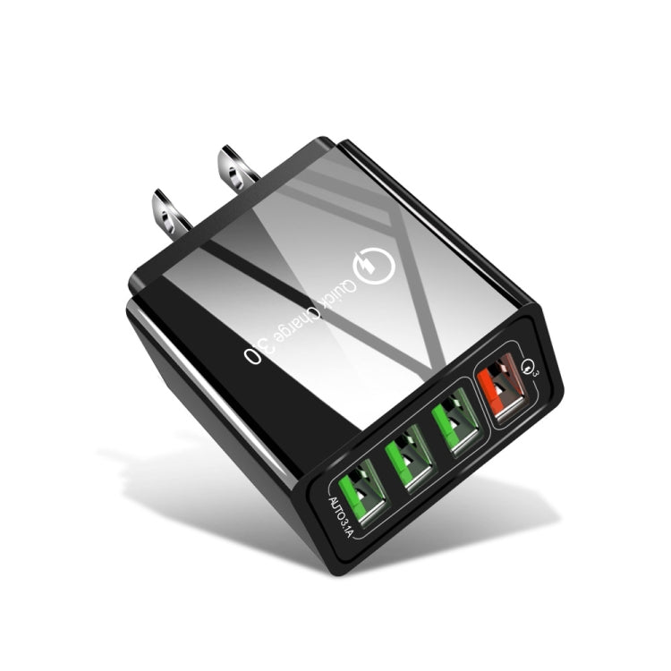 30W QC 3.0 USB + 3 USB 2.0 埠手機平板電腦通用快充旅行充電器，美國插頭，美國插頭