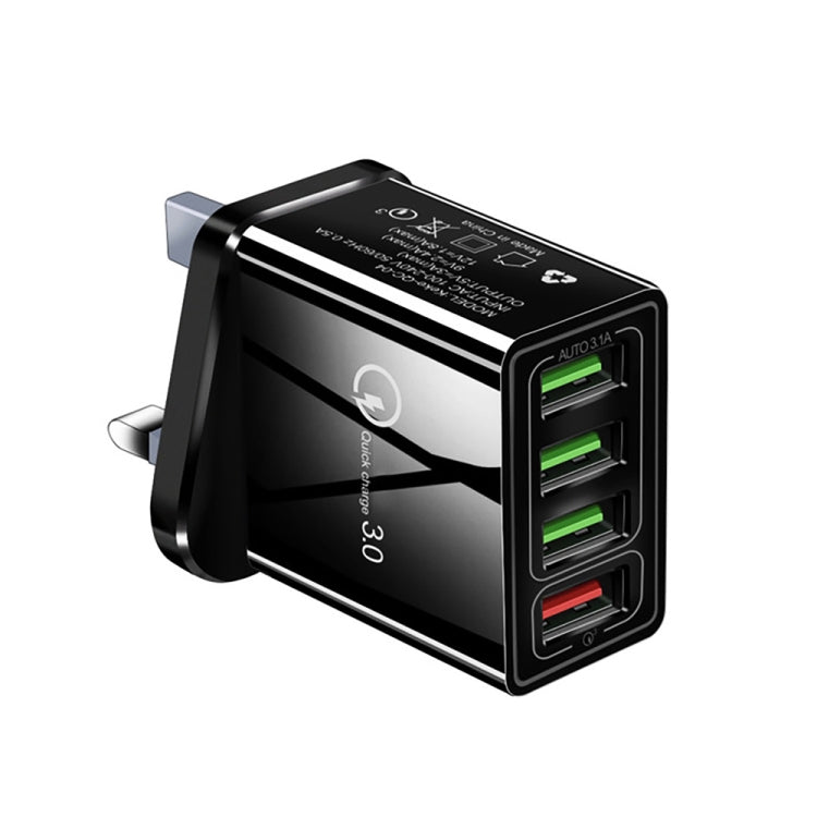 30W QC 3.0 USB + 3 USB 2.0 埠手機平板電腦通用快充旅行充電器，英國插頭，英國插頭