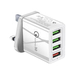 30W QC 3.0 USB + 3 USB 2.0 埠手機平板電腦通用快充旅行充電器，英國插頭，英國插頭