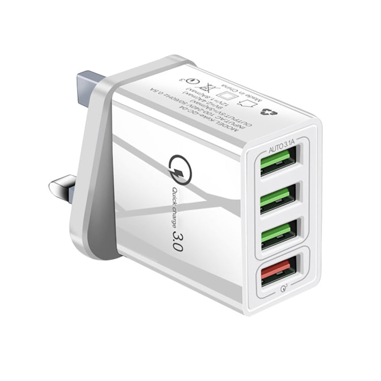 30W QC 3.0 USB + 3 USB 2.0 埠手機平板電腦通用快充旅行充電器，英國插頭，英國插頭
