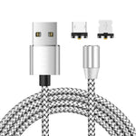 2 合 1 USB 轉 8 Pin + Micro USB 磁吸金屬介面 尼龍編織充電線，長度：1m，1m