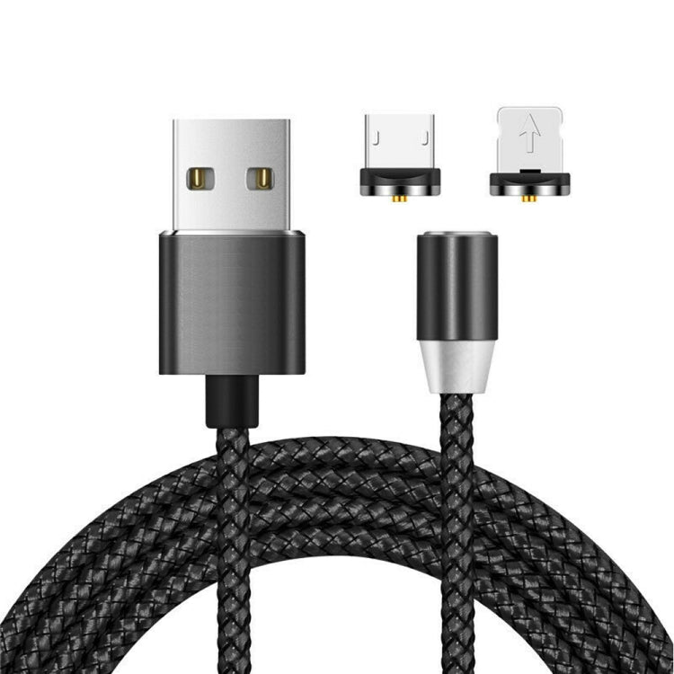 2 合 1 USB 轉 8 Pin + Micro USB 磁吸金屬介面 尼龍編織充電線，長度：1m，1m