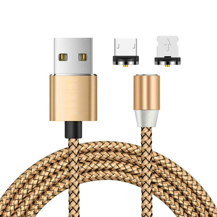 2 合 1 USB 轉 8 Pin + Micro USB 磁吸金屬介面 尼龍編織充電線，長度：1m，1m
