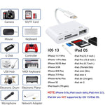 ZS-S1827 四合一 SD 卡 + TF 卡 + 8 Pin 充電 + USB 介面轉 8 Pin 介面攝影機讀卡器轉接器，支援所有 iOS 系統