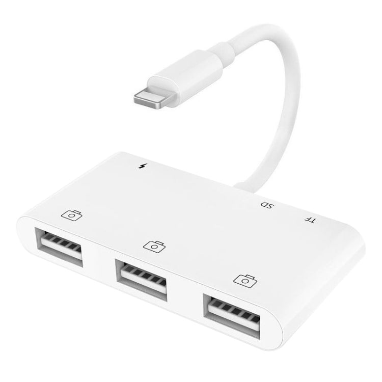 ZS-S1852 6合1 三USB母頭轉8針公頭 OTG 相機讀卡器轉接器，支援 SD & TF 卡及8針充電介面，兼容所有 iOS 系統