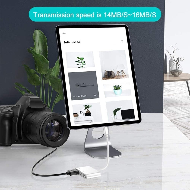 ZS-S1852 6合1 三USB母頭轉8針公頭 OTG 相機讀卡器轉接器，支援 SD & TF 卡及8針充電介面，兼容所有 iOS 系統