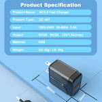 便攜式 QC3.0 18W USB 埠通用快速充電器，美規插頭，美規插頭