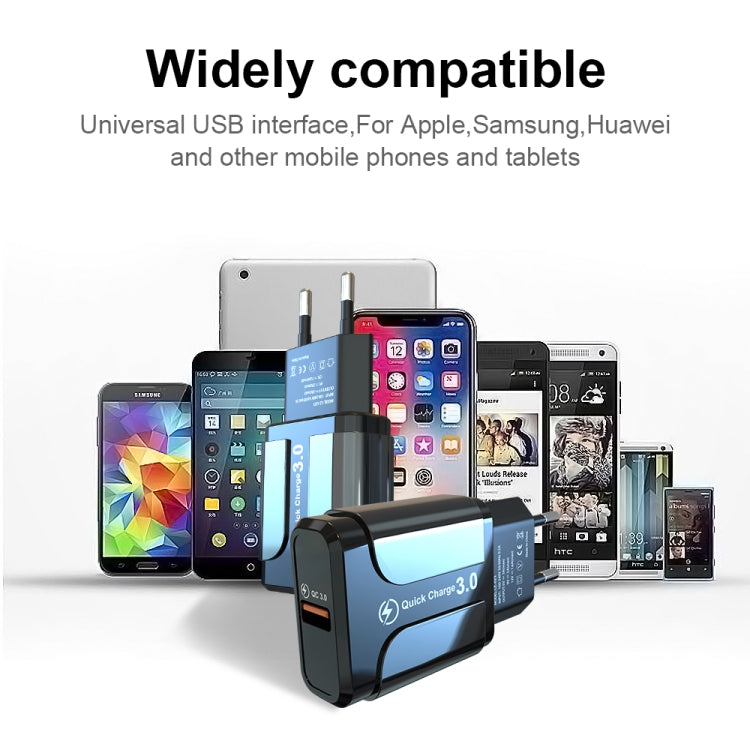 便攜式 QC3.0 18W USB 埠通用快速充電器，歐規插頭，歐規插頭