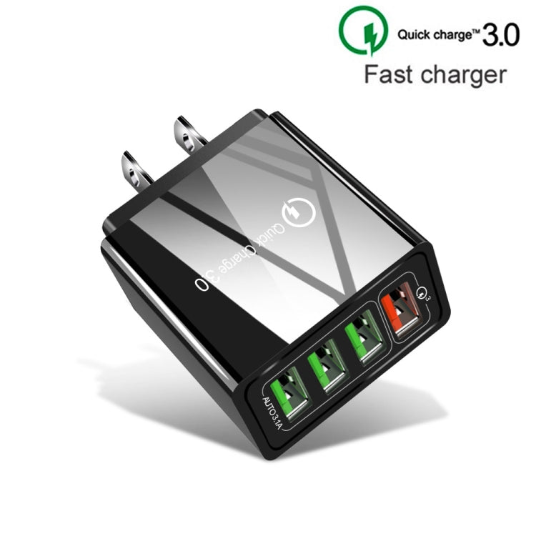 2 合 1 1米 USB 轉 Micro USB 數據線 + 30W QC 3.0 四 USB 介面手機平板電腦通用快速充電器旅行充電組，美規插頭，Micro USB 組合 美規插頭