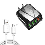 2 合 1 1米 USB 轉 Micro USB 數據線 + 30W QC 3.0 四 USB 介面手機平板電腦通用快速充電器旅行充電組，美規插頭，Micro USB 組合 美規插頭