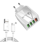 2 合 1 1米 USB 轉 Micro USB 數據線 + 30W QC 3.0 四 USB 介面手機平板電腦通用快速充電器旅行充電組，歐規插頭，Micro USB 組合 歐規插頭