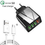 2 合 1 1米 USB 轉 Micro USB 數據線 + 30W QC 3.0 四 USB 介面手機平板電腦通用快速充電器旅行充電組，歐規插頭，Micro USB 組合 歐規插頭
