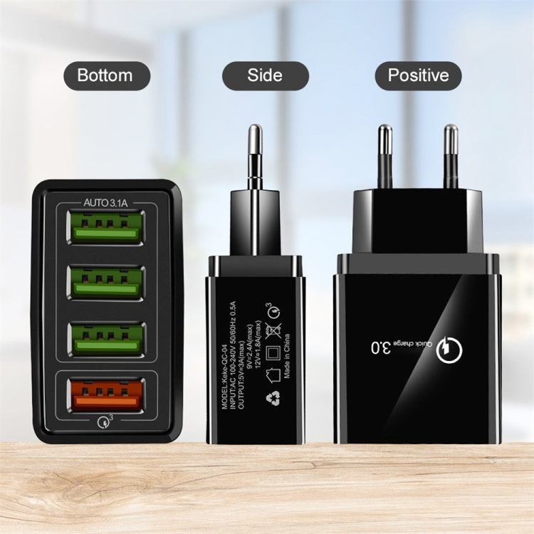 2 合 1 1米 USB 轉 Micro USB 數據線 + 30W QC 3.0 四 USB 介面手機平板電腦通用快速充電器旅行充電組，歐規插頭，Micro USB 組合 歐規插頭