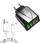2 合 1 1米 USB 轉 Micro USB 數據線 + 30W QC 3.0 四 USB 介面手機平板電腦通用快速充電器旅行充電組，歐規插頭，Micro USB 組合 歐規插頭