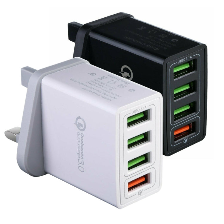 2 合 1 1米 USB 轉 Micro USB 數據線 + 30W QC 3.0 四 USB 介面手機平板電腦通用快速充電器旅行充電組，英規插頭，Micro USB 組合 英規插頭