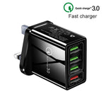 2 合 1 1米 USB 轉 Micro USB 數據線 + 30W QC 3.0 四 USB 介面手機平板電腦通用快速充電器旅行充電組，英規插頭，Micro USB 組合 英規插頭