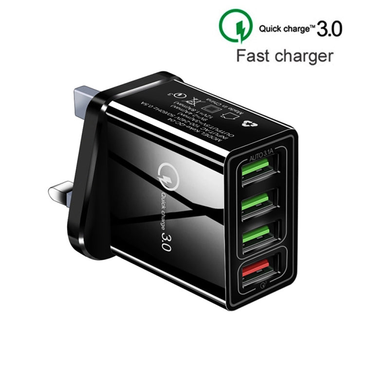 2 合 1 1米 USB 轉 Micro USB 數據線 + 30W QC 3.0 四 USB 介面手機平板電腦通用快速充電器旅行充電組，英規插頭，Micro USB 組合 英規插頭
