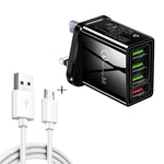 2 合 1 1米 USB 轉 Micro USB 數據線 + 30W QC 3.0 四 USB 介面手機平板電腦通用快速充電器旅行充電組，英規插頭，Micro USB 組合 英規插頭