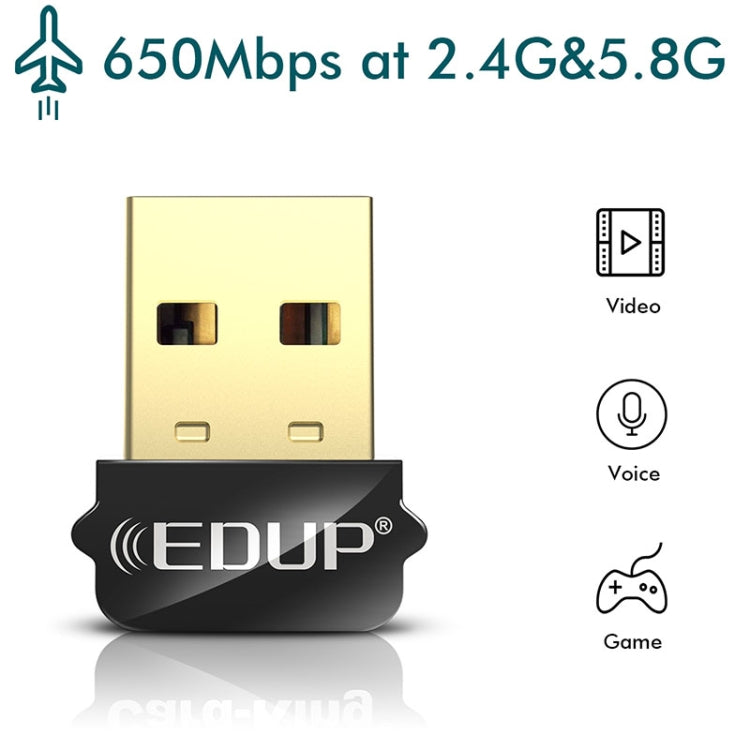 EDUP EP-AC1651 USB WIFI 無線網卡 650Mbps 雙頻 5G/2.4GHz 外接無線網路卡 Wifi 接收器 適用筆記型電腦 Windows MacOS