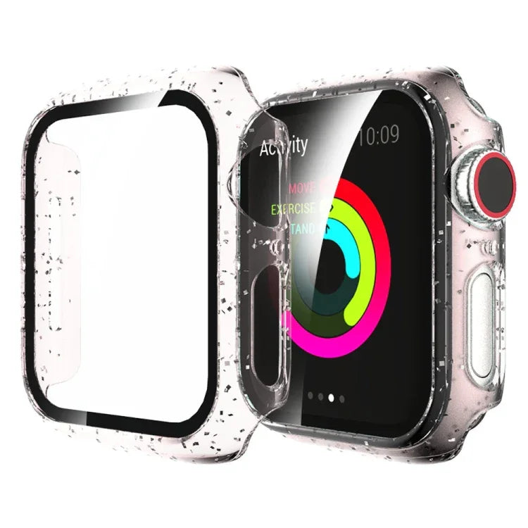 適用於 Apple Watch Series 4/5/6 & SE 1/2/3 44mm 閃粉 PC + 強化玻璃螢幕膜一體成型保護殼