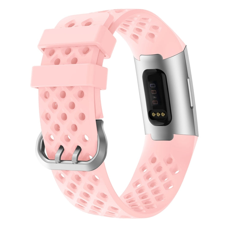 For Fitbit Charge 3 / 4 Hollow Square Silicone Strap Replacement Wristband, Black, Pink, White, Red, Dark Blue, Purple