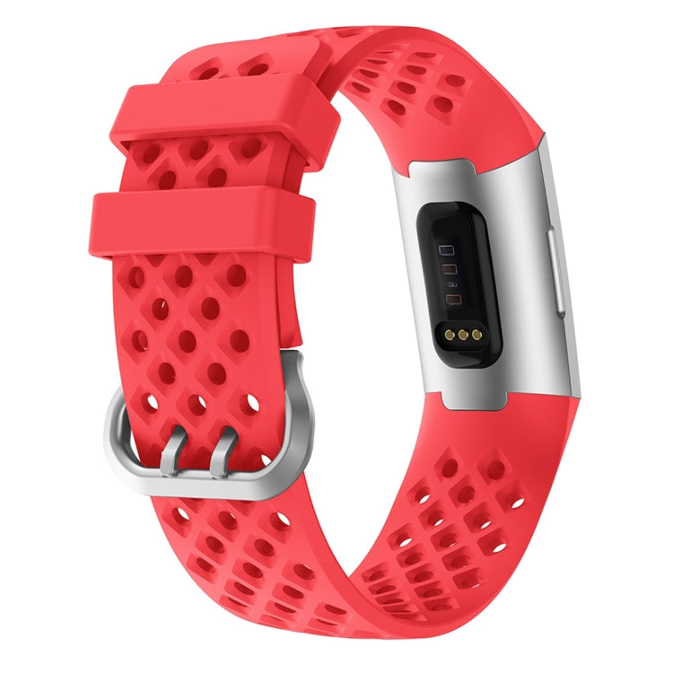 For Fitbit Charge 3 / 4 Hollow Square Silicone Strap Replacement Wristband, Black, Pink, White, Red, Dark Blue, Purple