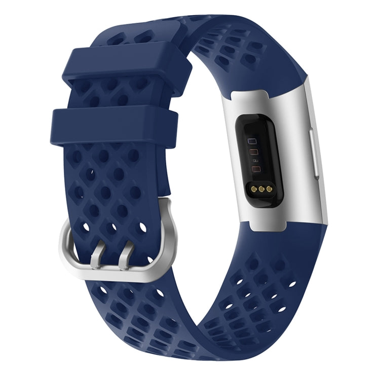 For Fitbit Charge 3 / 4 Hollow Square Silicone Strap Replacement Wristband, Black, Pink, White, Red, Dark Blue, Purple