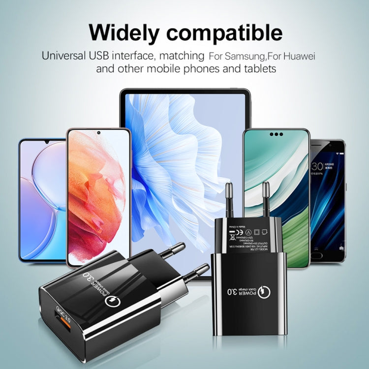 迷你 QC3.0 USB 18W 手機平板通用快速充電器，歐規插頭，歐規插頭