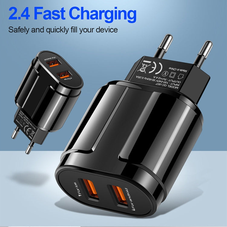 便攜式雙 USB 手機平板通用充電頭旅行充電器，歐規插頭，歐規插頭