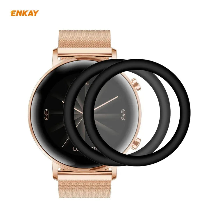 2片裝ENKAY Hat-Prince 3D全螢幕軟PC邊緣+PMMA高清螢幕保護膜，適用華為Watch GT 2 42mm，三星Galaxy Active 2 40mm，三星Galaxy Active 2 44mm，小米手環4，Fitbit Versa 2