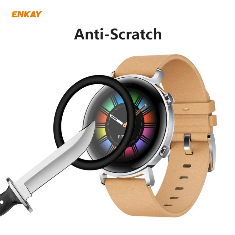 2片裝ENKAY Hat-Prince 3D全螢幕軟PC邊緣+PMMA高清螢幕保護膜，適用華為Watch GT 2 42mm，三星Galaxy Active 2 40mm，三星Galaxy Active 2 44mm，小米手環4，Fitbit Versa 2