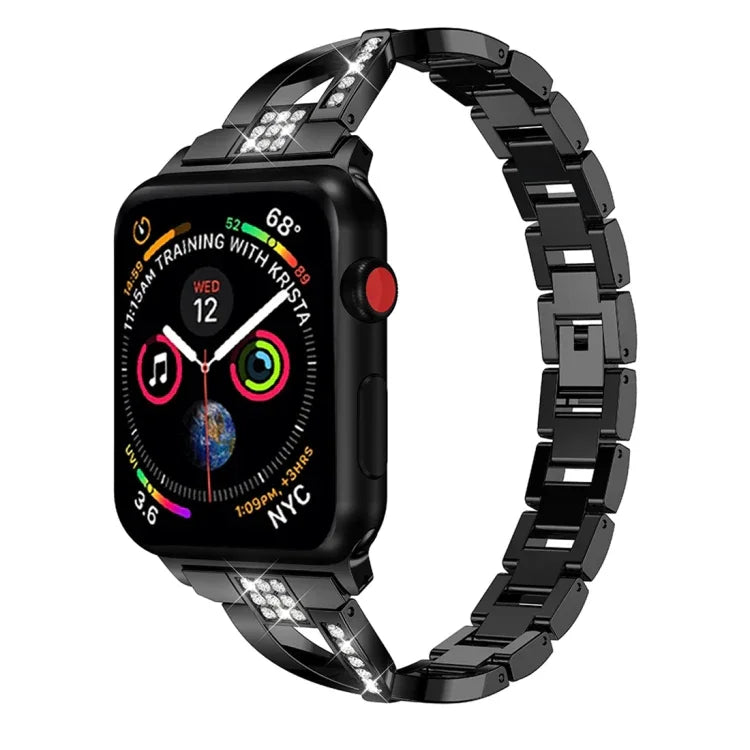 X 形鑲鑽純不鏽鋼手腕錶帶，適用於 Apple Watch Series 3 & 2 & 1 38mm