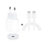 2 合 1 PD 20W 單 USB-C / Type-C 埠旅行充電器 + 3A PD3.0 USB-C / Type-C 轉 USB-C / Type-C 快充數據線組，線長：1m，歐規插頭，20W 1m