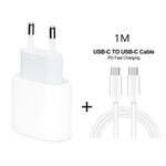 2 合 1 PD 20W 單 USB-C / Type-C 埠旅行充電器 + 3A PD3.0 USB-C / Type-C 轉 USB-C / Type-C 快充數據線組，線長：1m，歐規插頭，20W 1m