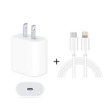 2 合 1 PD 20W 單 USB-C / Type-C 埠旅行充電器 + 3A PD3.0 USB-C / Type-C 轉 8 針快充數據線組，線長：1m，美式插頭，20W 1m