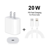 2 合 1 PD 20W 單 USB-C / Type-C 埠旅行充電器 + 3A PD3.0 USB-C / Type-C 轉 8 針快充數據線組，線長：1m，美式插頭，20W 1m