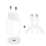 2 合 1 PD 20W 單 USB-C / Type-C 埠旅行充電器 + 3A PD3.0 USB-C / Type-C 轉 8 針快充數據線組，線長：2m，歐規插頭，20W 2m