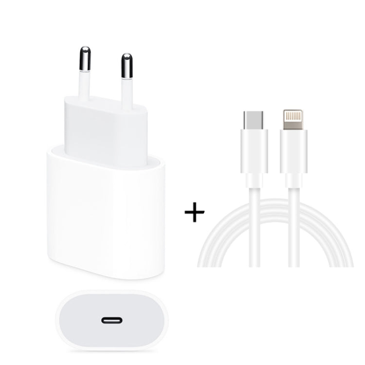 2 合 1 PD 20W 單 USB-C / Type-C 埠旅行充電器 + 3A PD3.0 USB-C / Type-C 轉 8 針快充數據線組，線長：2m，歐規插頭，20W 2m