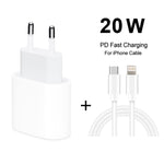 2 合 1 PD 20W 單 USB-C / Type-C 埠旅行充電器 + 3A PD3.0 USB-C / Type-C 轉 8 針快充數據線組，線長：2m，歐規插頭，20W 2m