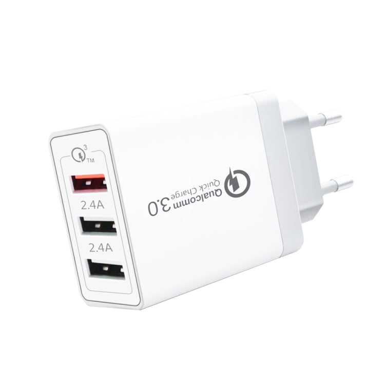 SDC-30W 30W QC 3.0 USB + 2.4A 雙 USB 2.0 埠手機平板電腦通用快速充電器旅行充電器，歐規插頭