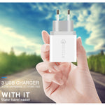 SDC-30W 30W QC 3.0 USB + 2.4A 雙 USB 2.0 埠手機平板電腦通用快速充電器旅行充電器，歐規插頭